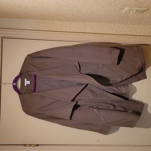 Olive open front jacket.